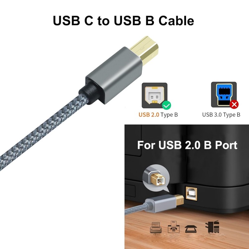 USB C to USB B Printer Cable