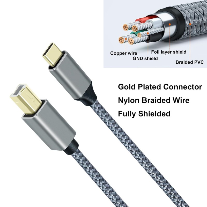 USB C to USB B Printer Cable